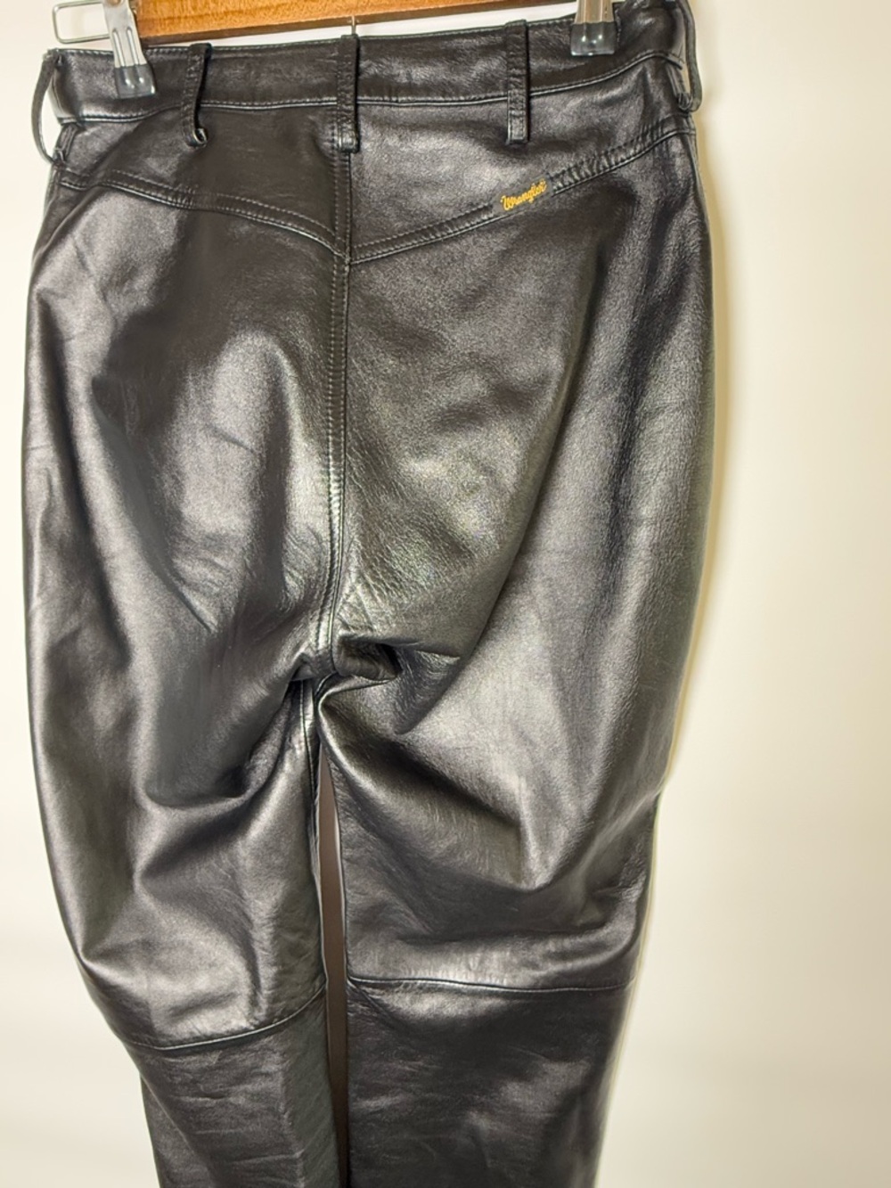 Vintage Wrangler Black Leather Pants High Rise 90s Minimalist Biker - Picture 4 of 16